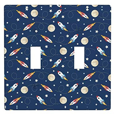 Rocket in Space Print Stunning Dual Action Switch Decorative Wall Plate â€“ Full Frontal Printed Design for Residential and Commercial Spaces