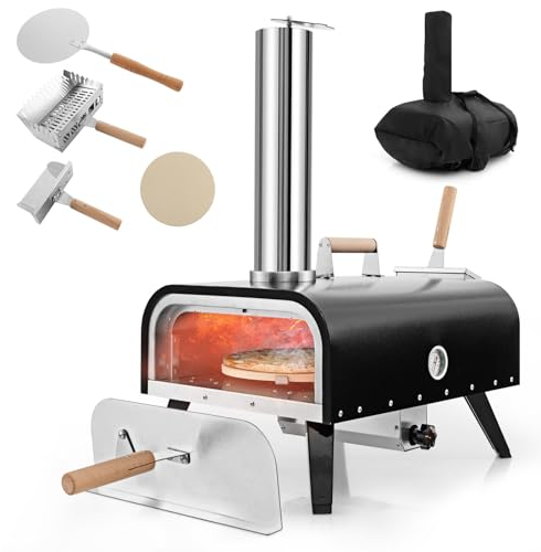 COSTWAY Forno per Pizza Portatile, Forno da Esterno con Pietra per Pizza Rotante a 360°, Termometro e Copertura Impermeabile, in Acciaio Inossidabile, per BBQ, Campeggio e Festa (Modello 7)