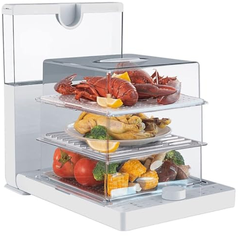 Electric Food Steamer, Foldable 3-Tier 1500W Vegetable Meat Steamer with 18.8L Capacity, 60 Minute Timer, BPA Free Removable Baskets