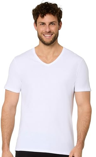 Nur Die T-Shirt Cotton Active V-Ausschnitt unifarben temperatur-regulierend weiche & atmungsaktive Baumwolle Kurzarm Unterhemd Herren, weiß, L