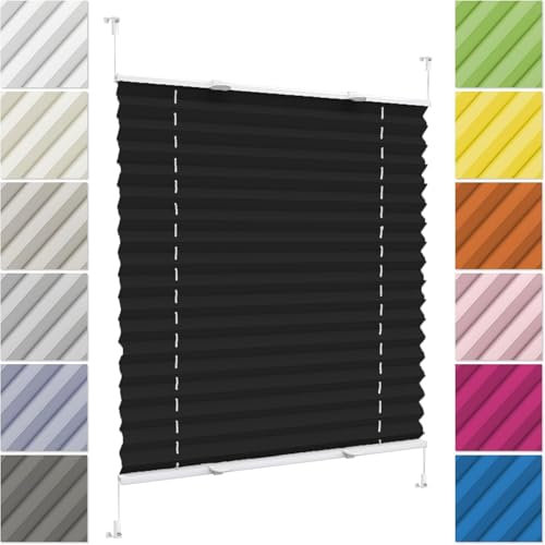 Faltrollo, Sichtschutz Plissee Klemmfix Rollos 96 x 210 cm, Klemmträger Befestigung Klemmträger, Jalousie Easyfix Plisseerollo Rollo, Fenster Plissee Ohne Bohren, für Fenster & Tür, Schwarz