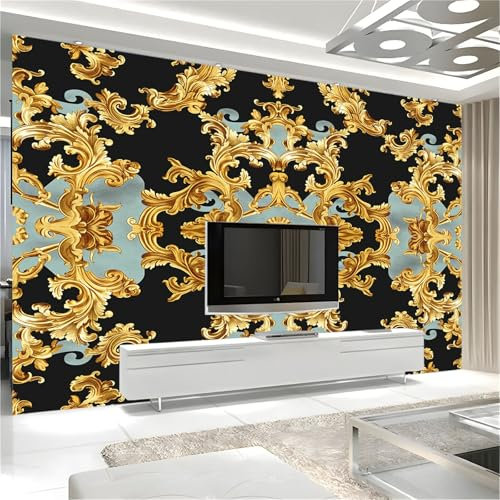 Generisch 3D-Gedruckte Tapete Barock Gemusterte Innendekoration 200 X 140 cm Modische Vliestapete Gold Geeignet Für Wohnzimmer Büro Küchentapete
