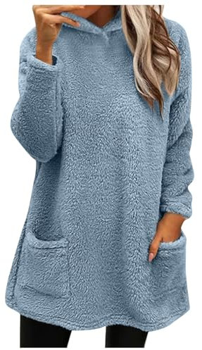 NaLatia Damen Pullover Teddy Hoodie Warm Teddy-Fce Kapuzenpullover Oversize Sweatshirt Langarm Lose Winter Pulli Tops Oberteile mit Tasche Damen Pullover