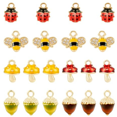 Craftdady 24 Stück goldene Emaille-Charms, Biene, Marienkäfer, Tannenzapfen, Pilz, Legierung, Anhänger, niedliche Tiere, Halsketten-Anhänger für Schmuckherstellung, DIY, Armband, Handwerk, Metall