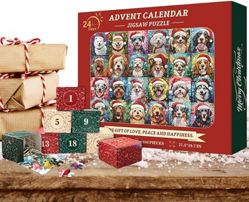 Puzzle Toy With Calendar For Countdown - Advent Calendar Jigsaw 2024, Advent Calendar Jigsaw With Dogs Pattern | Countdown Puzzle Toy For Av