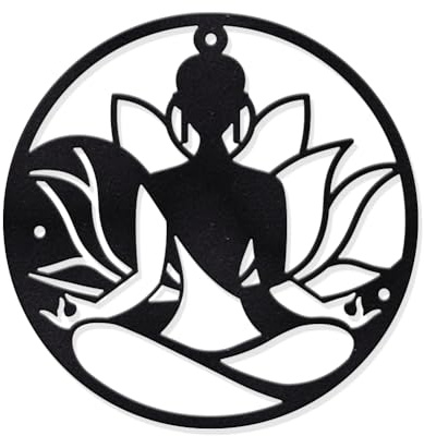 NBEADS Zen Metal Wall Art Decor, Art Zen Lotus Spiritual Meditation Decor Yoga Metal Wall Decor for Home Office Bedroom Garden Living Room Indoor Outdoor Decoration, Black, 18.9x18.9cm