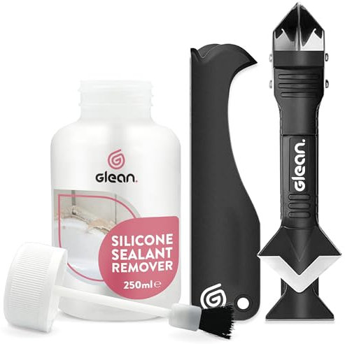 GLEAN Strumento per la rimozione di gel e silicone, 250 ml, set di 10 strumenti per la rimozione del sigillante del bagno, strumento di rimozione del sigillante del silicone, strumento di finitura in