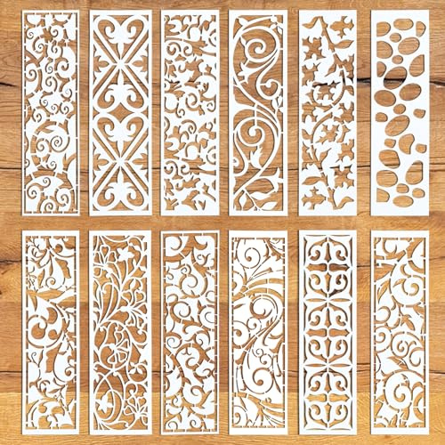 AOZUO 12 pezzi stencil per pittura, stencil per torte, stencil per foglie, stencil per pittura in plastica riutilizzabili per pittura su legno, tela, carta, tessuto, decorazione per la casa