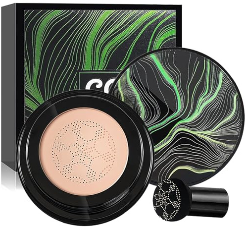 Moisturizing Mushroom Air Cushion CC Cream with Concealing Effect, Long-Lasting BB Base Makeup, Includes Sponge for Easy Application