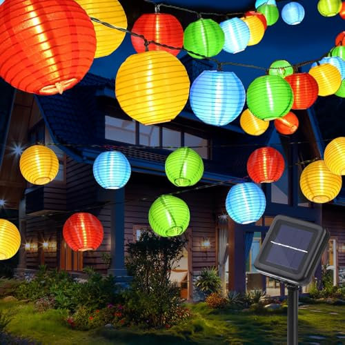 mizikuu Guirlande Lumineuse Solaire Extérieur, 30 LEDs Guirlande Solaire Exterieur 6m Guirlande Guinguette Solaire Étanche Lanterne Solaire Décoration pour Jardin Terrasse Balcon Cou