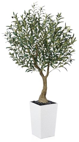 VeriNatural Olivenbaum Künstlich 150 cm - Kunstpflanze Groß UV-beständige, Kunstbaum wie echt mit Weiß Kegelformiger Topf - Ideal für Wohnzimmer, Büro, Garten und Indoor & Outdoor Deko, VN137 | Kunstpflanze Groß UV-beständige Kunstbaum wie echt mit Ideal für Wohnzimmer Büro Garten und Indoor & Outdoor Deko VN137