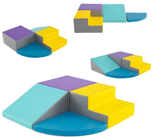 HOMFME Parcours Motricité Enfant avec Emsemble de 4 Blocs pour Grimper et Ramper, Modules de Motricité en Mousse à Différentes Formes pour Enfants 3+ Ans pour Salle de Jeux (Bleu+Violet)