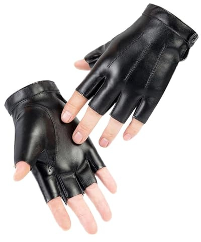 dinghaole Fingerless Gloves for Men and Women, PU Faux Leather Fingerless Gloves, Gloves Without Fingertips, Black Punk Half Finger Motorcycle Gloves for Driving, Training, Outdoor