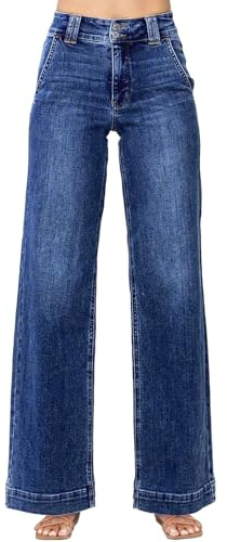 Astylish Wide Leg Jeans for Women High Waisted Straight Leg Stretchy Mom Denim Pants with Trendy Fashion Slanted Pockets Jean Trousers Size 12 Sail Blue