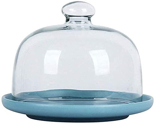 Alzata per torte in vetro trasparente con cupola, vassoio rotondo da dessert per casa e ristorante, perfetto per torte, pasticcini, frutta, base in ceramica bianca, 15 x 15 x 12 cm