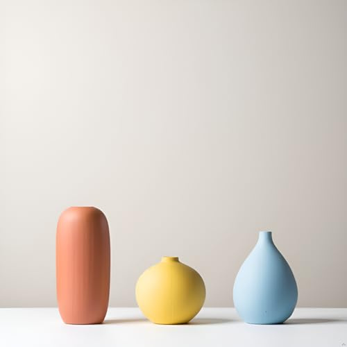 YAOBAOX Small Multi Color Ceramic Vase Set 3 for Modern Home Table Decor, Living Room, Tabletop, Bedroom, Shelf, Office Bookshelf, Entryway, Coffee Table Mantel, Rustic Farmhouse Decorative Vases