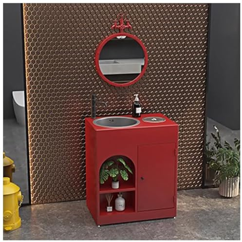 ZTGL Waschbecken mit Unterschrank Aufsatzwaschbecken Badmöbel-Set Rechteckig Waschbeckenunterschrank mit Wasserhahn & Ablaufgarnitur, Industrial Style Waschbecken Waschtisch A1, with Mirror