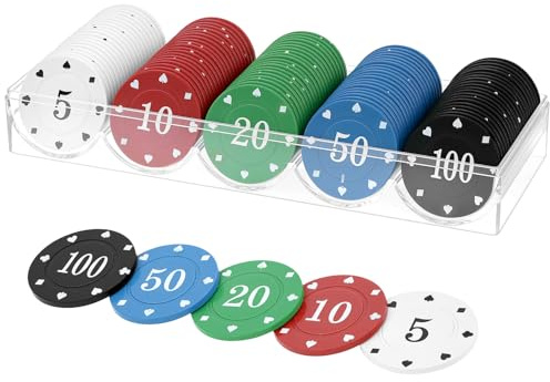 QWORK® 100PCS Professional Poker Chips Set,for Poker, Blackjack
