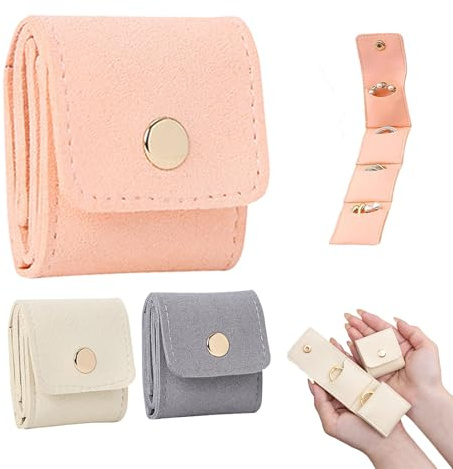 Yxelydriail Mini Travel Jewelry Bag, Travel Jewellery Pouch with Buckle | Foldable Portable Jewelry Organizers and Storage for Travel Essentials,Ring,Earrings, Necklaces (3pcs)