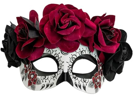 W WIDMANN MILANO Party Fashion - Dia de los Muertos Maske | Kostümmaske mit Blumen für Day of the Dead, Halloween, Karneval, Gothic, Mottoparty und Skelett-Kostüme