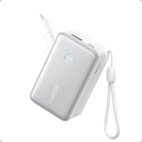 Anker Nano Power Bank, caricabatterie portatile da 10.000 mAh, con cavo retrattile InstaCord, 0,7 m, batteria compatta fino a 45 W, schermo intelligente, per iPhone 16/17, iPad, Galaxy, Pixel e altro