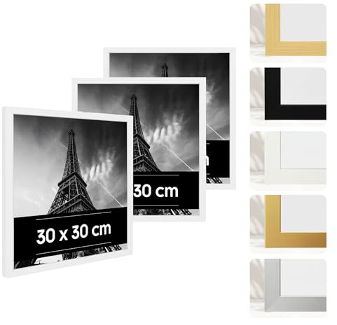 Estancia 3er-Pack Weiße Bilderrahmen aus Kunststoff, 30x30 cm – 30 x 30 cm Rahmen mit Bruchsicherem Acrylglas – Moderner Fotorahmen für Wände und Tische