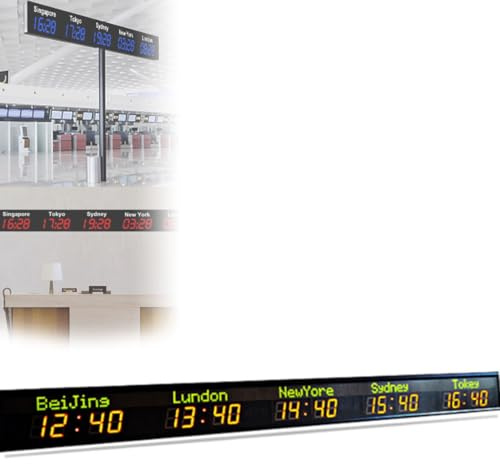 Orologio Mondiale Digitale A LED con più Fusi Orari, Montaggio A Parete, Luminosità Regolabile, Ideale per Aziende Multinazionali E Viaggiatori Globali, 5Cityworldclock