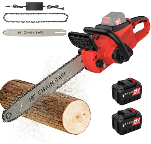 Tronçonneuse à Batterie 16 Pouces, Professional Tronçonneuse sans fil 2000W, Lubrification Automatique, Vitesse de chaine 18m/s, 2 Batterie, pour le travail du bois et le jardin (A)