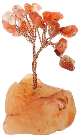 ARTSEWPLY Kristall Glücksbaum Bonsai aus Metall und Rotem Achat Kristallhandwerk Tischdekoration für Büro und Zuhause Feng Shui Wohlstandsstatue