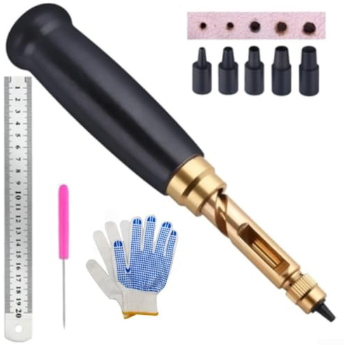Japanisches Stanzwerkzeug mit 6 Bohrergrößen 1 5 mm bis 4 mm zum Basteln von Leder, Papier, Kunststoff und Filz, mit ergonomischem Holzgriff und praktischer Aufbewahrungsbox