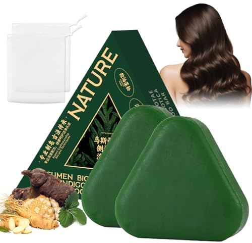 Nature Triangle Shampoo Bar, vegetabilisk fast schampo bar, natur sju grön tvål med bubbelnät, mild rengöring och närande vård, stärker rakt hår för kvinnor och män (2 st)