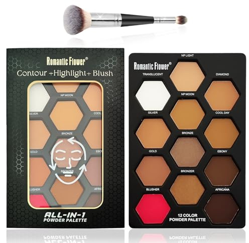 JasCherry Contour Palette, 12 colori di contorno illuminante polvere correttore con pennello a doppia testa, regali di trucco per le donne, B