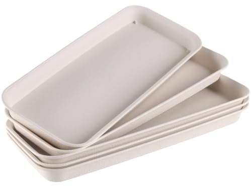 ZOENHOU 5er-Pack Rechteckige Blumentopf-Untersetzer, 39,5x17x3cm | Beige Kunststoff-Topfuntersetzer mit Mattierter Oberfläche für Innen, Außen, Balkon und Garten