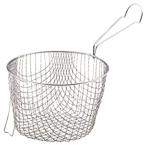 KitchenCraft Deep Fryer Basket, Extra Deep, Stainless Steel, Designed for Safety and to fit 2 cm (8'') Pans, Silver