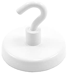FIRST4MAGNETS Ferrite White Painted Clamping Magnet with M6 Hook for Hanging, Holding or Displaying Items - 50mm Dia - 21.3kg Pull
