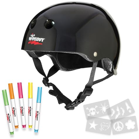 Wipeout Dry Erase Casco da bici per ragazzi, cancellabile e riscrivibile, nero, età: da 8 anni in su