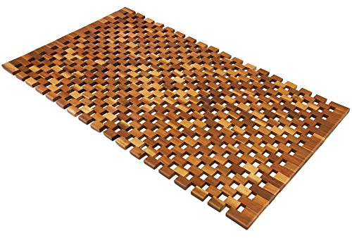 DEUBA® Badvorleger Badematte Holz 80 x 50 cm FSC-zertifiziertes Akazienholz Rutschhemmende Gummistopper Holzteppich