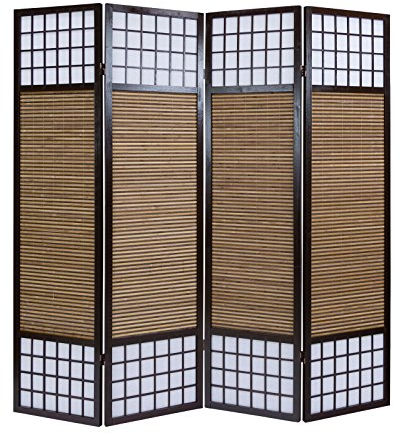 Homestyle4u 876, Paravent Raumteiler 2 m hoch 4 teilig, Trennwand Bambus Holz, Sichtschutz Braun