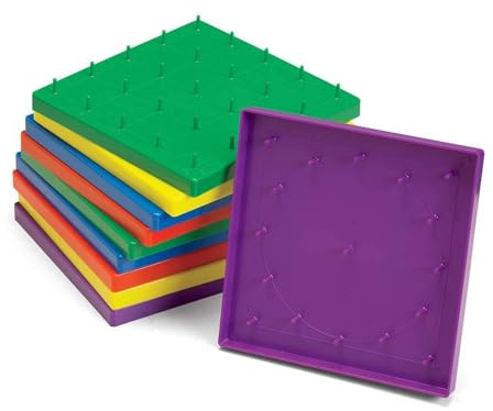 hand2mind Double-Sided Geoboards, Geoboards with Rubber Bands, Geometry Board, Kindergarten Math Manipulatives, Rubber Band Peg Board, Hands On Math Kit, Geometric Shapes for Classroom (Set of 10)​