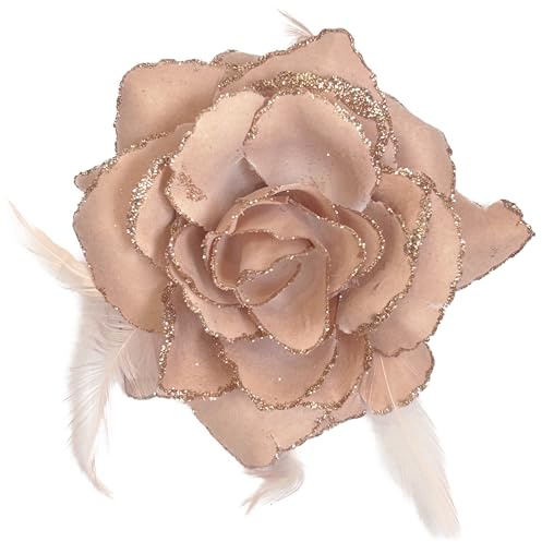 Haarspange mit beigefarbenen Rosen, große Rose, Fascinator, Blume, Haarschmuck, Clips, elastisch, beige, Hochzeitshaarblume, 1 Stück