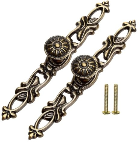 Dophee 2PCS Vintage Cabinet Handles Antique Brass Pull Handle Decorative Drawer Handles 152mm with Screws for Wardrobe Cupboard Dressers Wooden Boxes Kitchen Bedroom