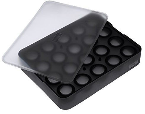 Lurch 240725 Ice Former Balls/Eisbereiter aus 100% BPA-freiem Platin Silikon mit Deckel für 20 Eiskugeln (ø 3cm), Schwarz, 3.5 x 15.5 x 20.5 cm