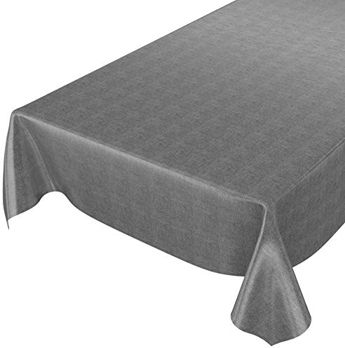 ANRO Wachstuchtischdecke Wachstuch Wachstischdecke Tischdecke Wachstuchdecke Anthrazit Leinenoptik abwaschbar wasserabweisend Gartentischdecke Meterware pflegeleicht Lotuseffekt 200x140cm