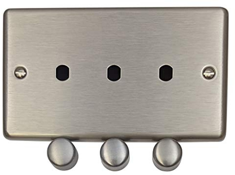 G&H CSS13-PK Standard Plate Brushed Steel 3 Gang Dimmer Plate Only inc Dimmer Knobs
