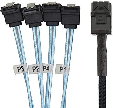 Xiwai Internes Mini-SAS SFF-8643 Host zu gewinkelten 4 SATA-Target-Festplatten, 6 Gbit/s, Datenserver, Raid-Kabel, 1 m