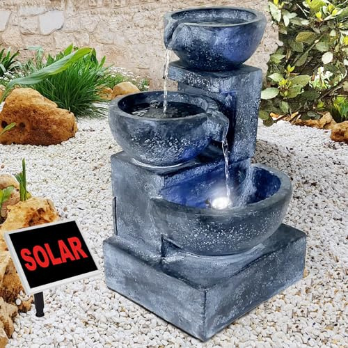 Solar Gartenbrunnen Brunnen Zierbrunnen Zimmerbrunnen Springbrunnen Brunnen mit LED-Licht Wasserfall Wasserspiel für Garten, Terasse, Balkon (7-SP02144-2)