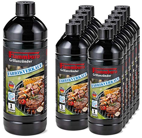 (12 litri) Accendifuoco per barbecue da 1000 ml direttamente dal produttore tedesco, accenditore liquido da 1 litro, qualità certificata DIN, prodotto in Germania, 12 x 1 litro = 12 litri