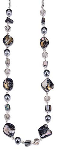 BULINLIN Long Beaded Silver Necklace for Her Crystal Bead Sweater Chain Fashion Jewelry Necklace Birthday Gifts for Women Mum(35-Grey)