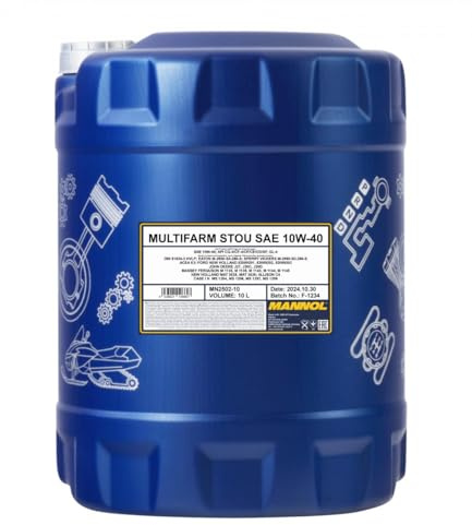 MANNOL 2502 Multifarm STOU 10W-40 Traktoröl, Motor-Getriebeöl, 10L | Halbsynthetisch für Dieselmotoren und Getriebe, einsatzfähig bis -30 °C, erfüllt ACEA E3, Allison C4, API CG-4