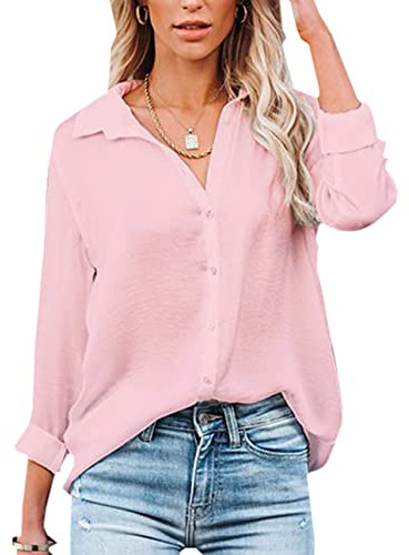 NONSAR Damen Bluse V-Ausschnitt Hemden Elegant Langarm Casual Arbeit Oberteile mit Knöpfen Tops Langarm/Kurze Ärmel Shirt